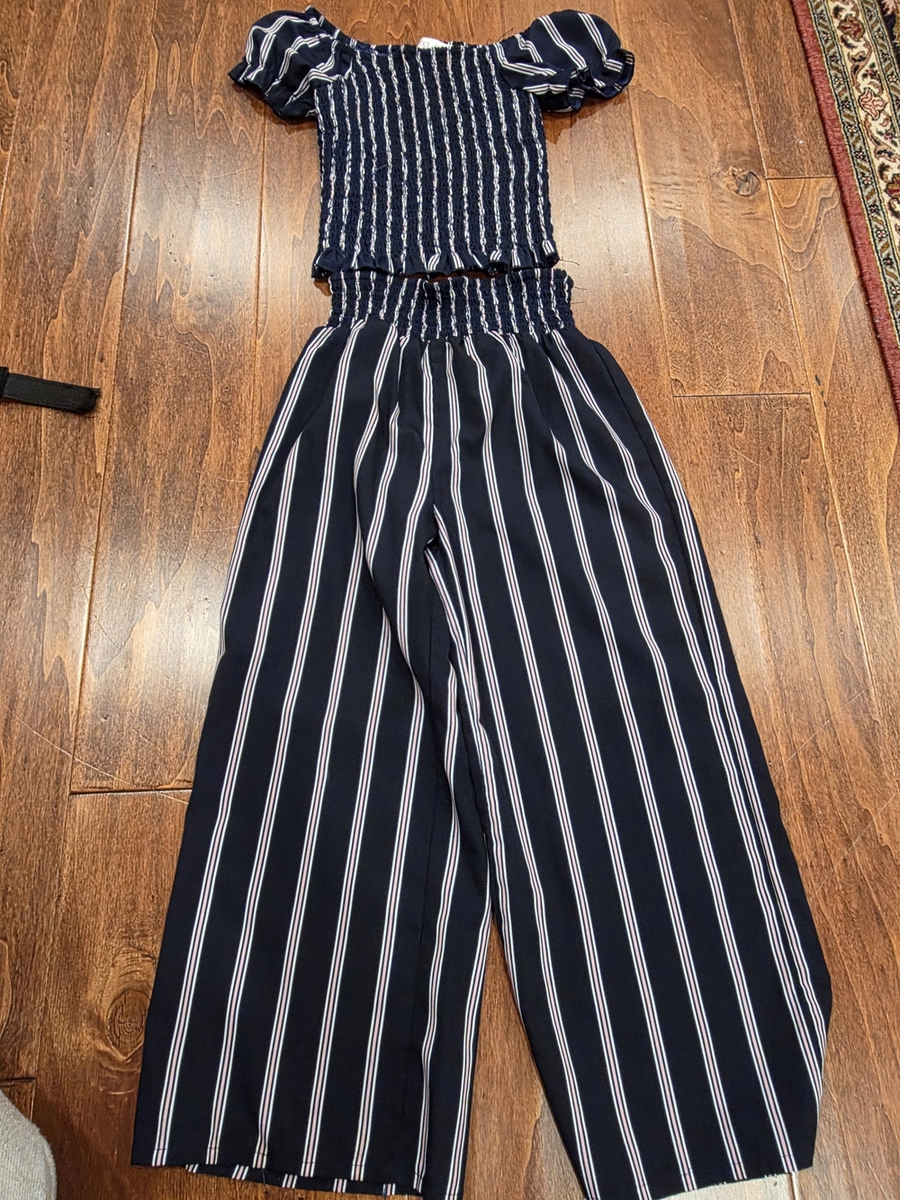 Japna Girls Navy and White Striped Wide-Leg Jumpsuit Sz 8 NWOT